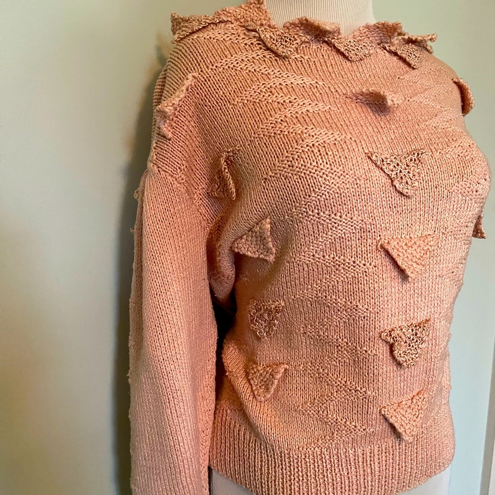Lee Beader Peach Geometric Style Cotton Sweater Sz: M